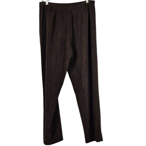 J. Jill Stretch Microsuede Dress Pants Sz 14 Brown High Waist Ankle Slit Neutral - Picture 2 of 13